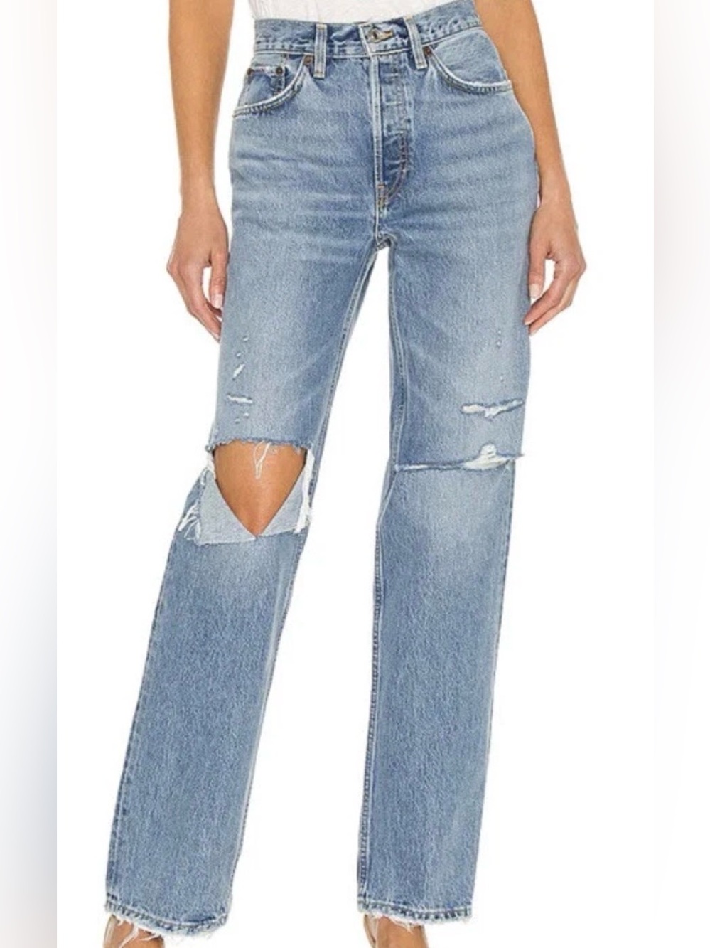Re/Done 90s Comfy Straight Jeans | Sunfaded Destroy | Size 29